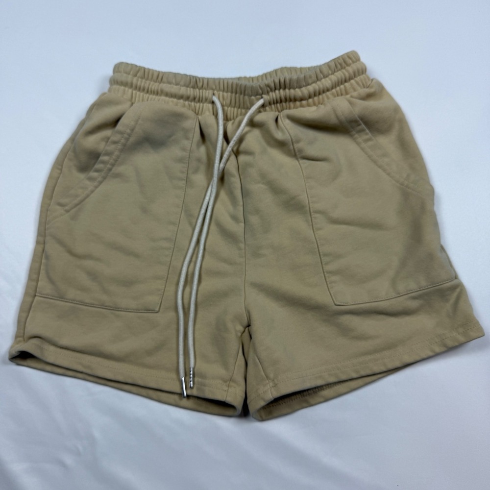 Unbranded Sweat Shorts Women Small Tan Fleece High Rise Drawstring Pockets